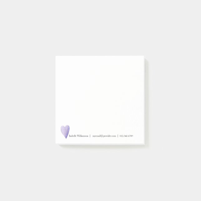 Modern Purple Watercolor Heart, Personalized Post-it Notes (Front)
