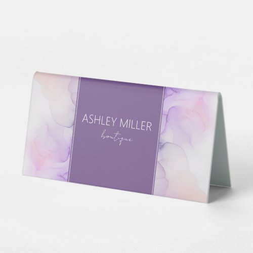 modern purple watercolor ink business card table tent sign