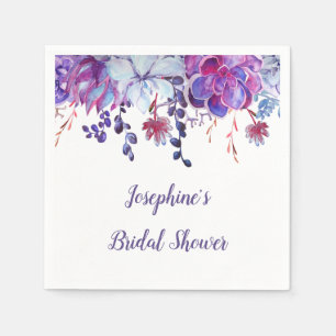 Modern Purple Watercolor Succulents Bridal Shower Napkins