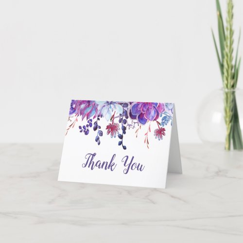 Modern Purple Watercolor Succulents Bridal Shower Thank You Card