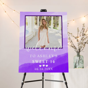 Modern Purple Watercolor Sweet 16 Photo Welcome Foam Board