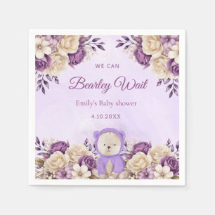 Modern purple Watercolor Teddy Bear Baby Shower Napkins