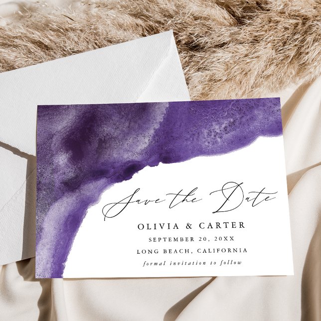 Modern Purple Watercolor Waves Save The Date (Creator Uploaded)