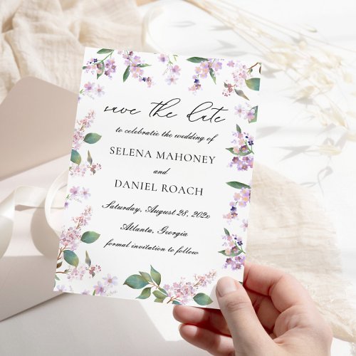 Modern Purple Watercolor Wildflowers Wedding  Save The Date