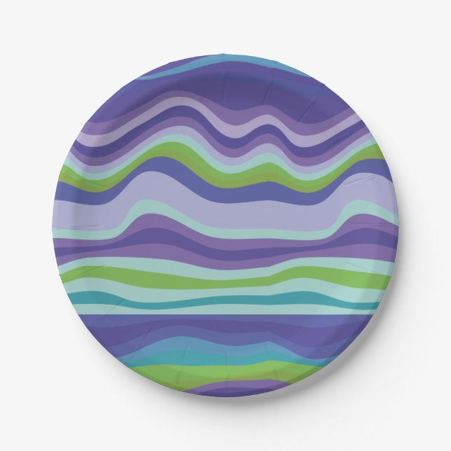 Modern Purple Wave Pattern  Paper Plates (Front)