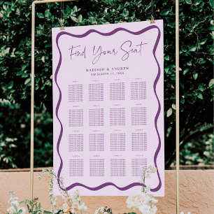 Modern Purple Wavy Frame 16 Table Seating Chart