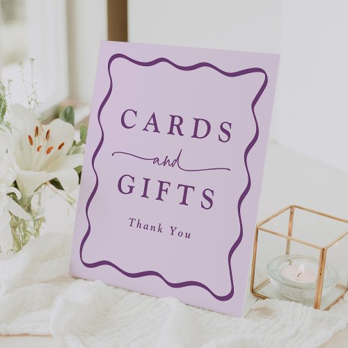 Modern Purple Wavy Frame Cards and Gifts Pedestal Sign