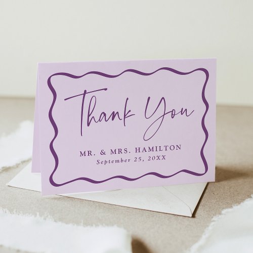 Modern Purple Wavy Frame Photo Wedding Thank You