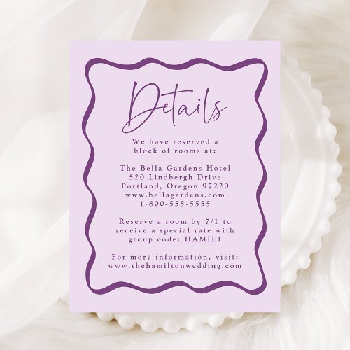 Modern Purple Wavy Frame Wedding Details Enclosure Card