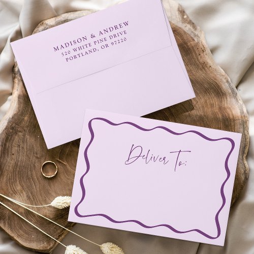 Modern Purple Wavy Frame Wedding Envelope