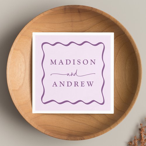 Modern Purple Wavy Frame Wedding Napkins