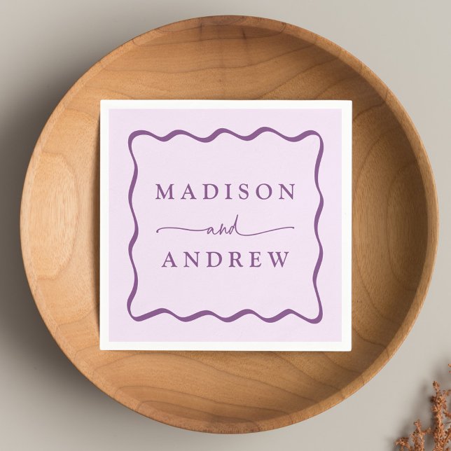 Modern Purple Wavy Frame Wedding Napkins (Creator Uploaded)
