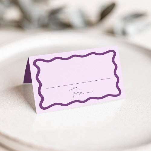 Modern Purple Wavy Frame Wedding Place Card