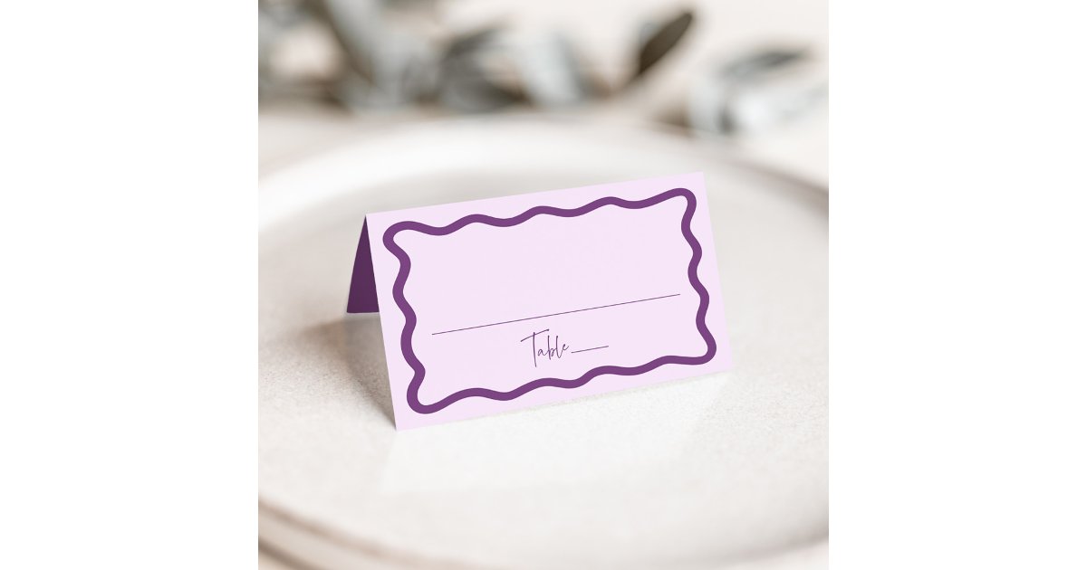 Modern Purple Wavy Frame Wedding Place Card | Zazzle