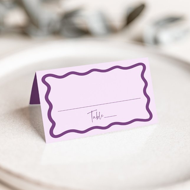 Modern Purple Wavy Frame Wedding Place Card (Creator Uploaded)