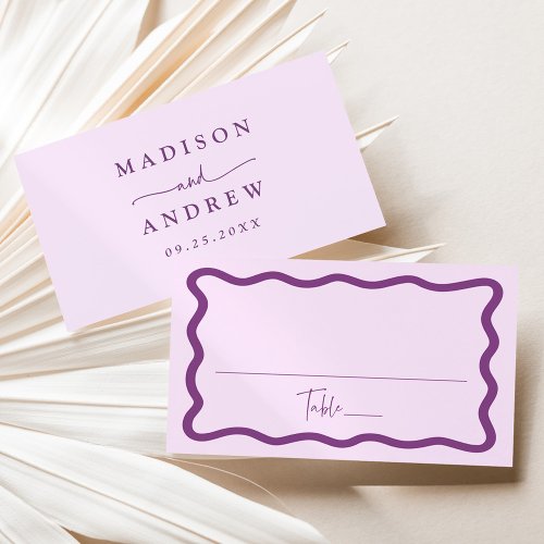 Modern Purple Wavy Frame Wedding Place Card