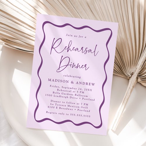 Modern Purple Wavy Frame Wedding Rehearsal Dinner Invitation
