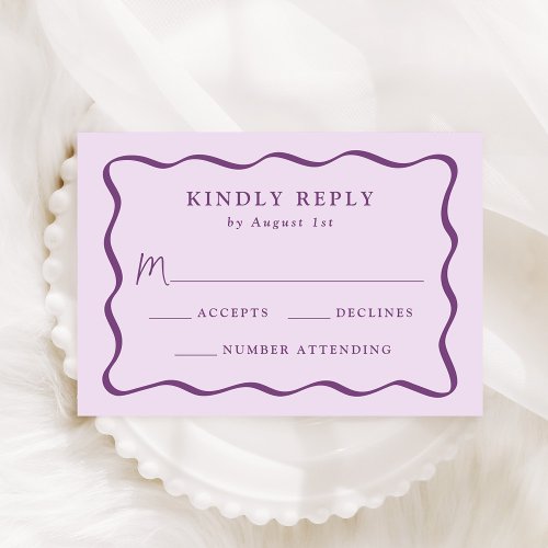 Modern Purple Wavy Frame Wedding RSVP Card