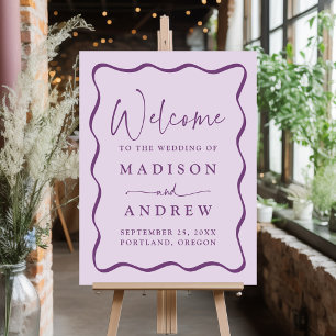 Modern Purple Wavy Frame Wedding Welcome Sign
