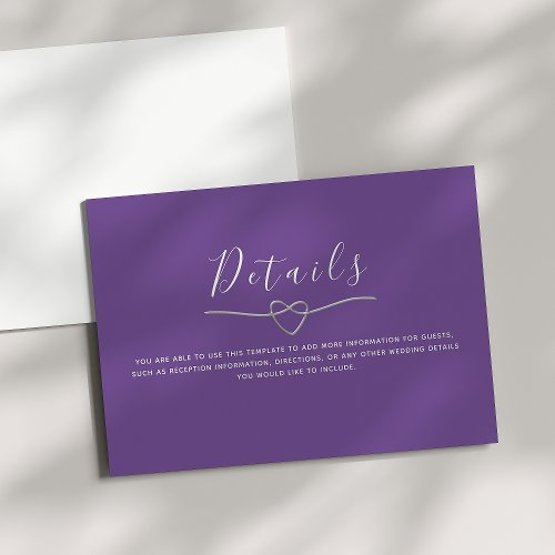 Modern Purple Wedding Details Enclosure Card