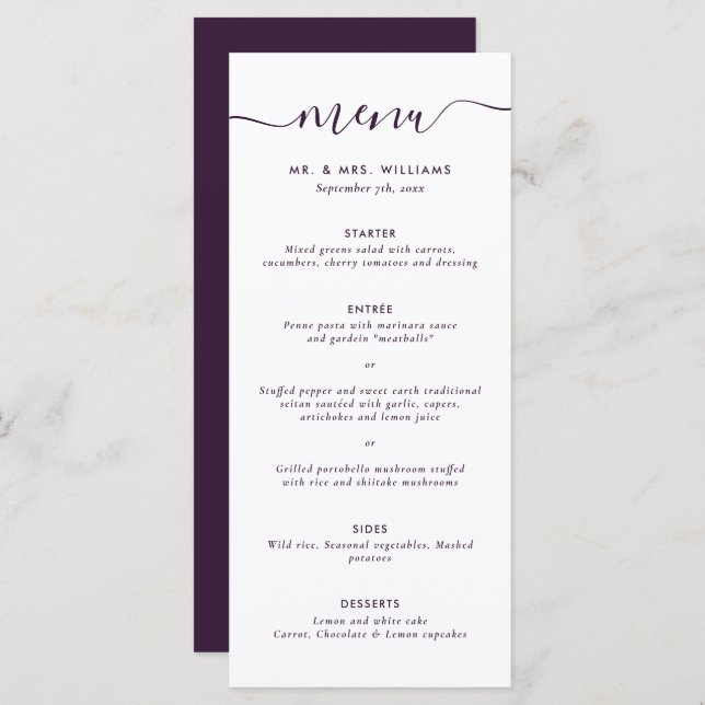 Modern Purple Wedding Menu (Front/Back)