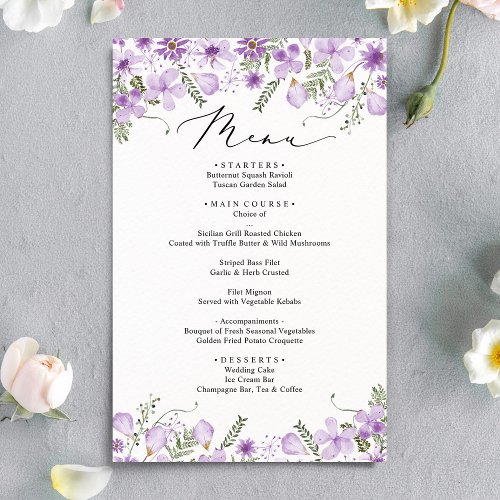 Modern Purple Wedding Menu