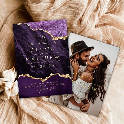   Modern Purple Wedding Photo Invitation 