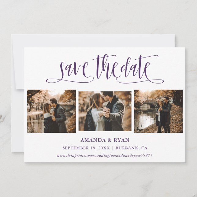 Modern Purple Wedding Photo Save The Date (Front)