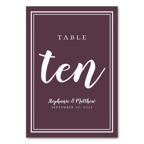 Modern Purple Wedding Reception Table Number Ten Table Number