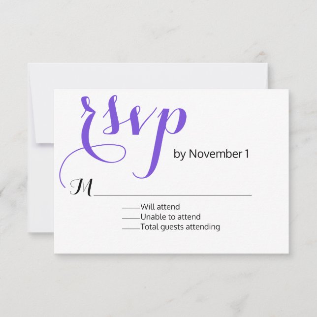 Modern Purple Wedding RSVP Card (Front)