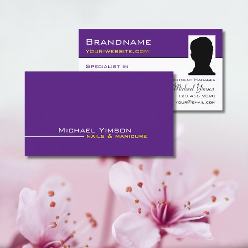 Modern Purple White Chic with Photo Professional Business Card