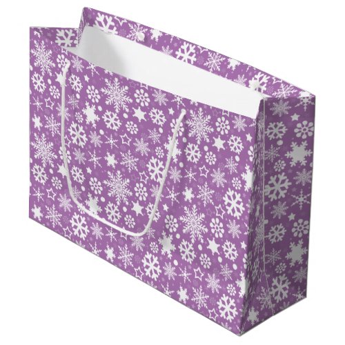 Modern Purple White Christmas Snowflakes Large Gift Bag