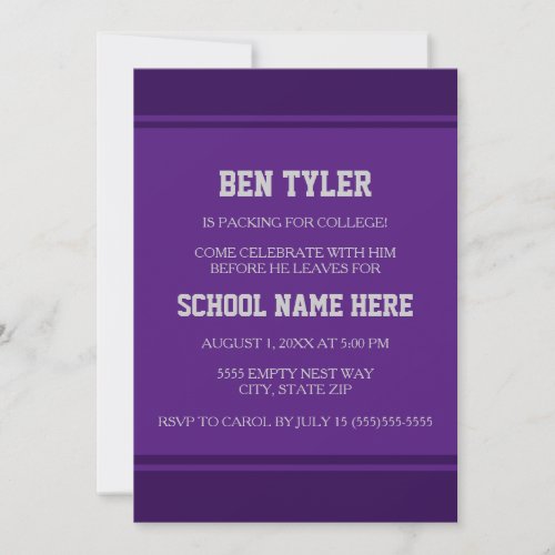 Modern Purple White College Trunk Party Invitation