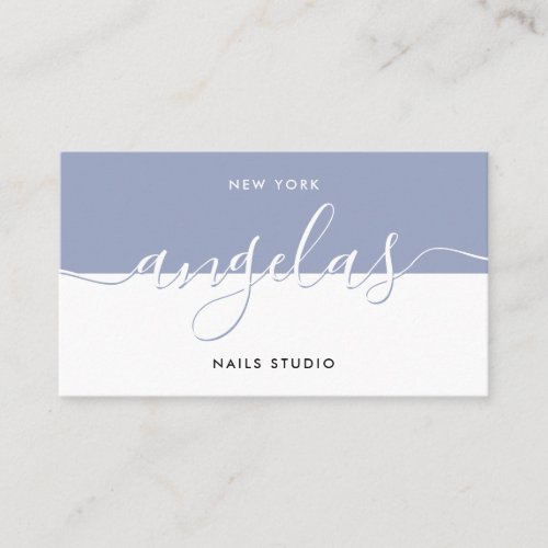 Modern purple white color block typography nails business card