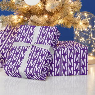 Modern purple white custom monogram pattern gift wrapping paper