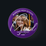 Modern Purple & White Customized Graduate Photo Button<br><div class="desc">Modern Purple & White Customized Graduate Photo, a modern and elegant design made for anyone looking for something special for their graduation party.
If you face any issue with the customization, feel free to message the designer :)</div>
