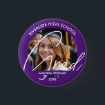 Modern Purple & White Customized Graduate Photo Button<br><div class="desc">Modern Purple & White Customized Graduate Photo,  a modern and elegant design made for anyone looking for something special for their graduation party.
If you face any issue with the customization,  feel free to message the designer :)</div>