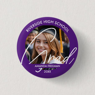 Modern Purple & White Customized Graduate Photo Button