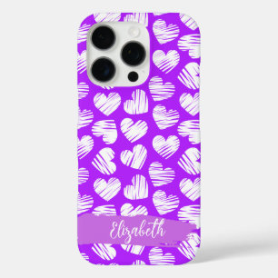 Modern Purple White Doodled Heart Valentine Name iPhone 16 Pro Case