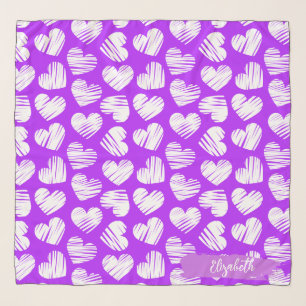 Modern Purple White Doodled Heart Valentine Name Scarf