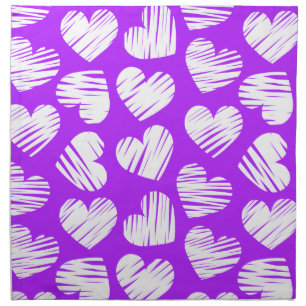 Modern Purple White Doodled Heart Valentine's Day Cloth Napkin