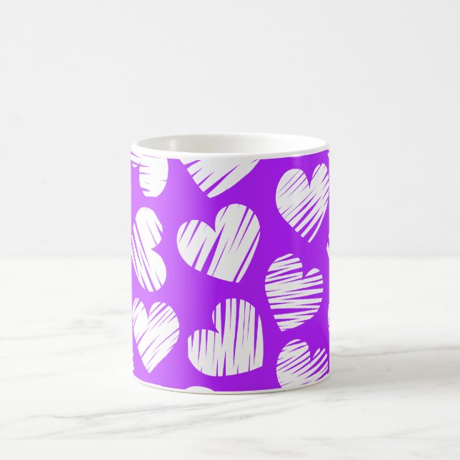 Modern Purple White Doodled Heart Valentine's Day Coffee Mug (Center)