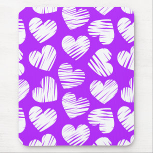 Modern Purple White Doodled Heart Valentine's Day Mouse Pad