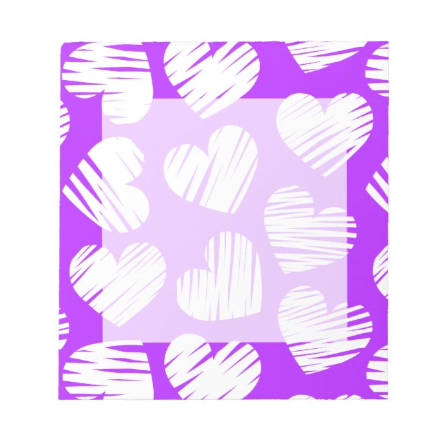 Modern Purple White Doodled Heart Valentine's Day Notepad (Front)