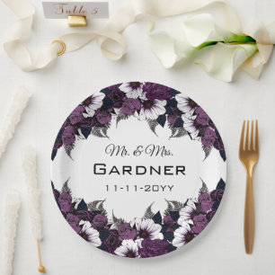 Modern Purple White Floral Wedding Paper Plates