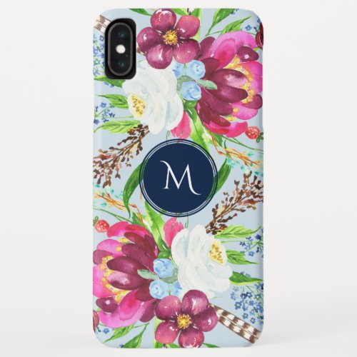 Modern Purple  White Flowers Design iPhone XS Max Case