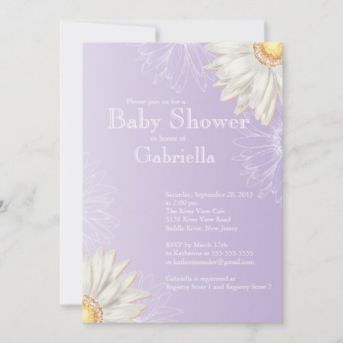 Modern Purple  White Gerbera Daisy Baby Shower Invitation
