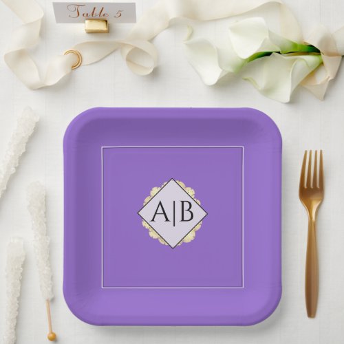 Modern Purple White  Gold Wedding Paper Plates