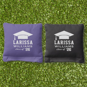 Modern Purple White Graduation Party Cornhole Bags
