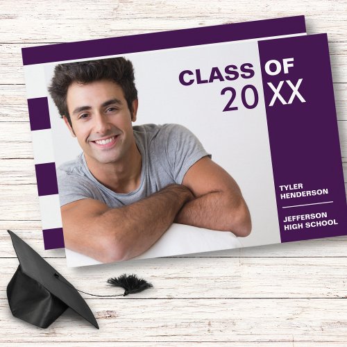 Modern Purple White Graduation Photo Party Invite